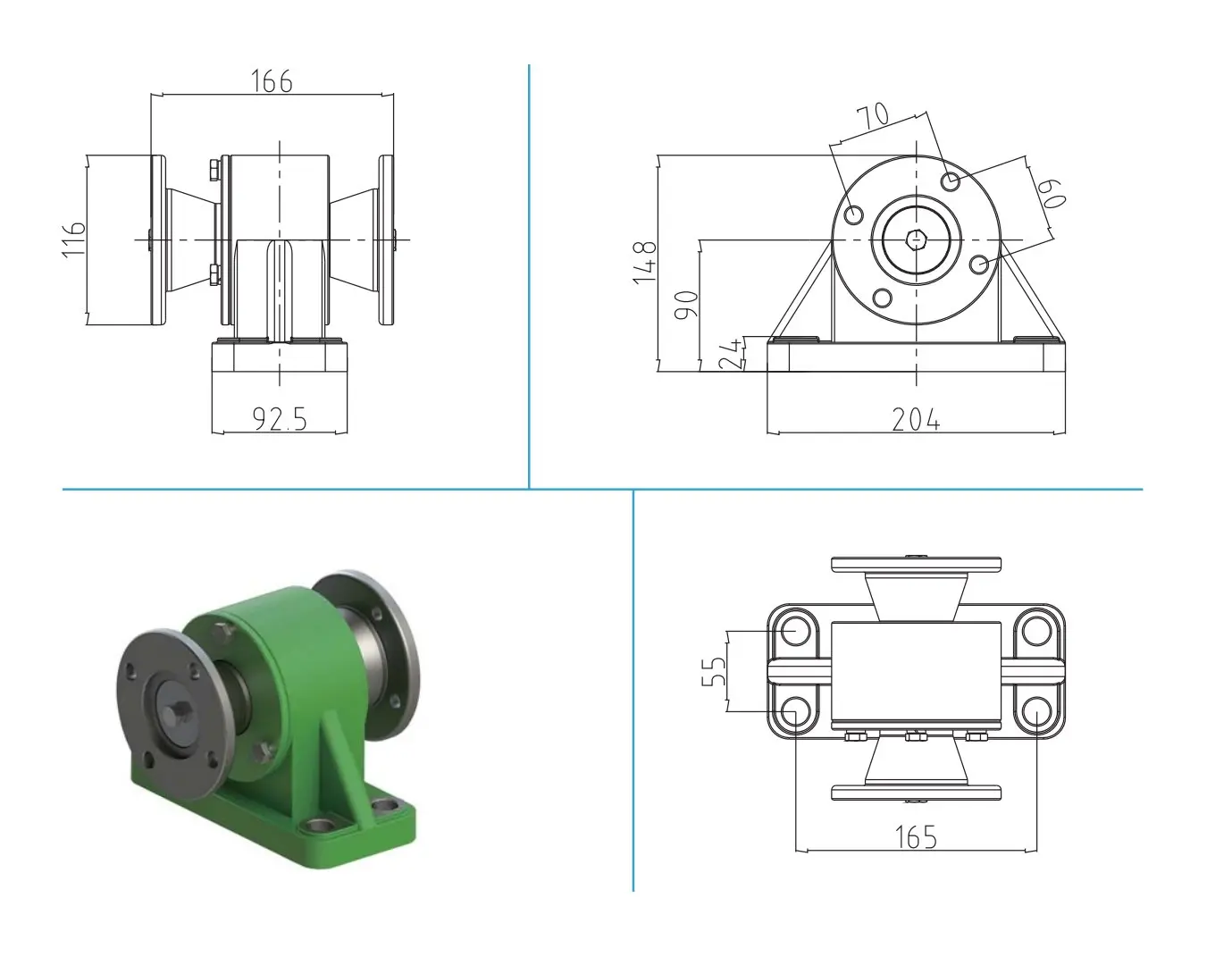 EP-HBS Harvester Bearing Support Dimension