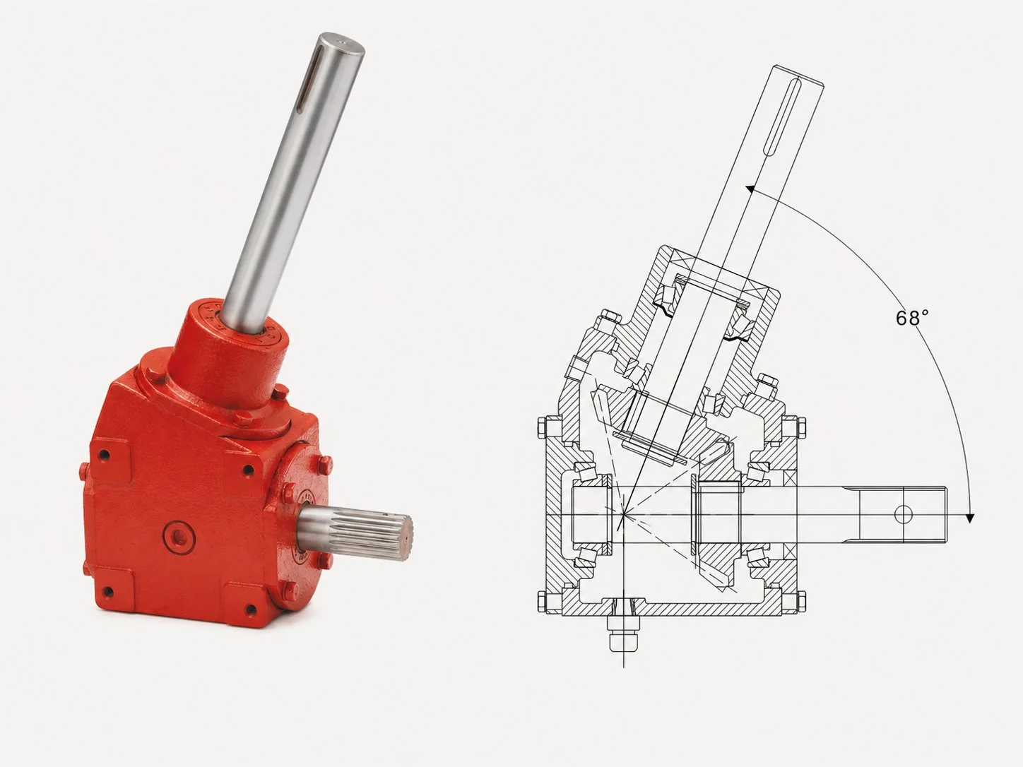 EP-HC-68 Degree Angle Gearbox Dimension