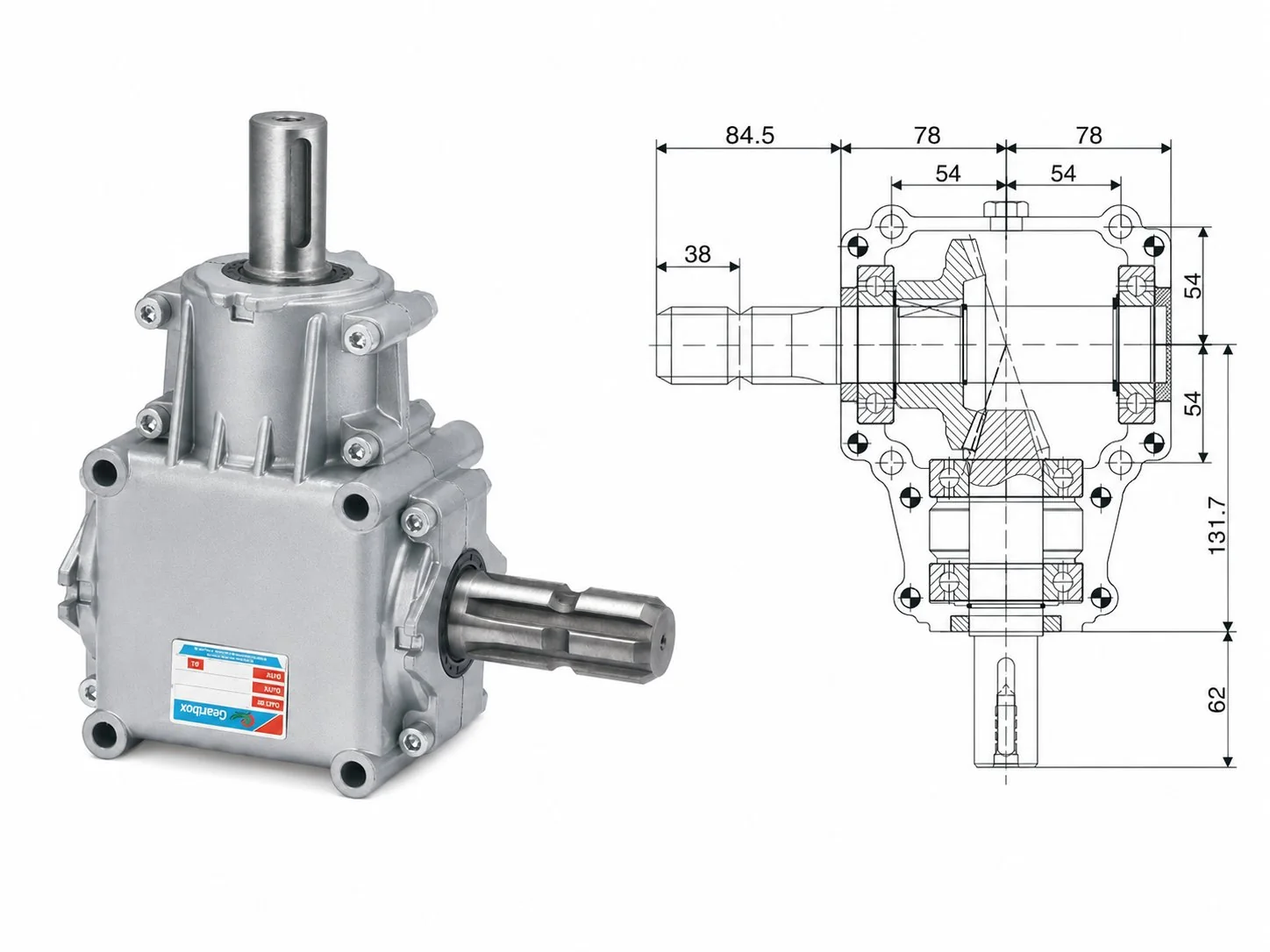 EP-RV022(X) Aluminum Agricultural Gearbox Dimension