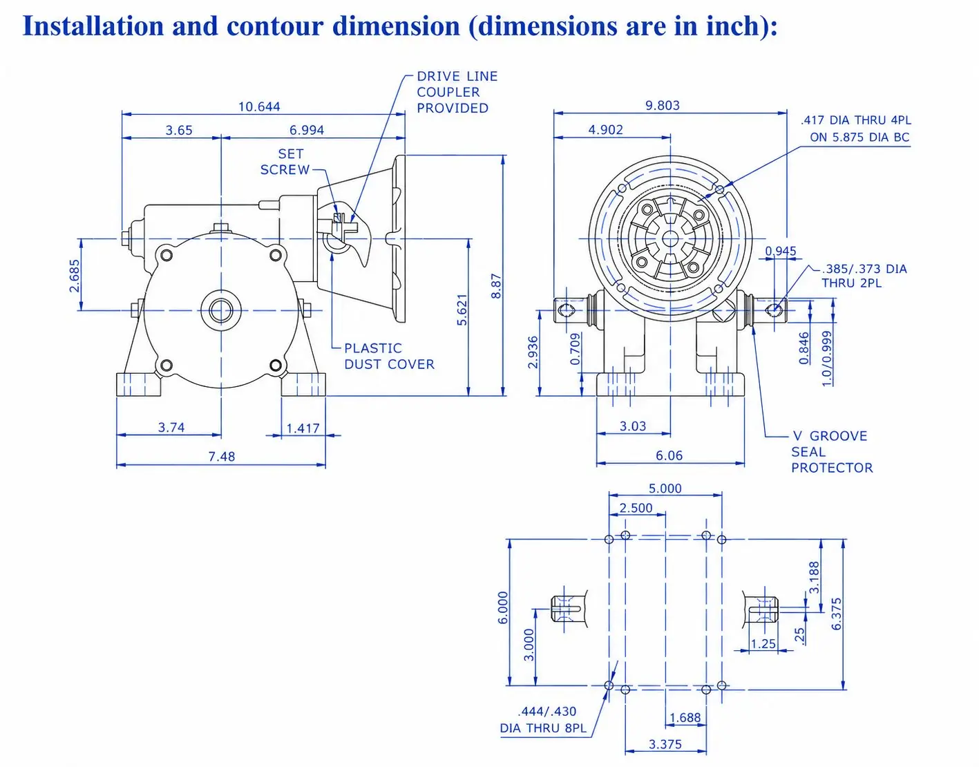 EP-SYF-1 Center-Drive Worm Gearbox Dimension