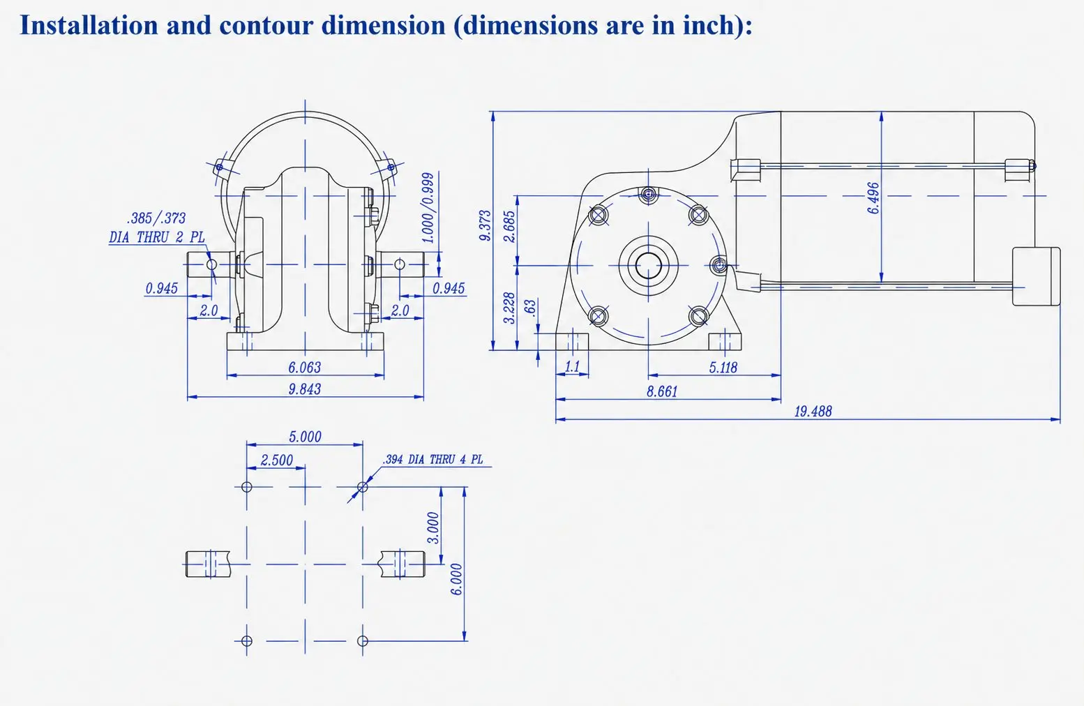 EP-SYF-2M Center-Drive Worm Gear Motor Dimension