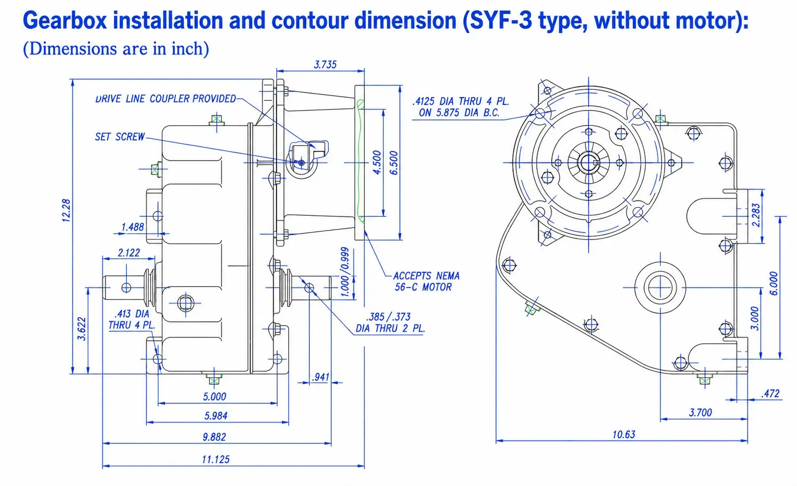 EP-SYF-3 Center-Drive Steel Gearbox Dimension 1
