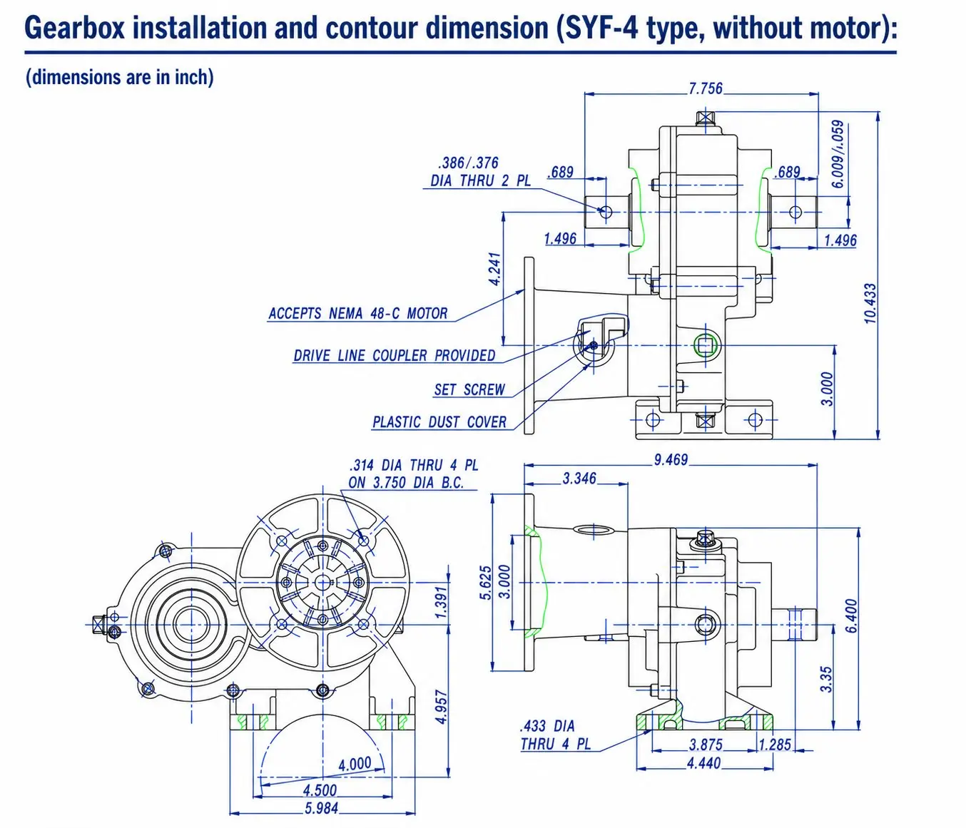 EP-SYF-4 Micro Pivot Center-Drive Gearbox Dimension
